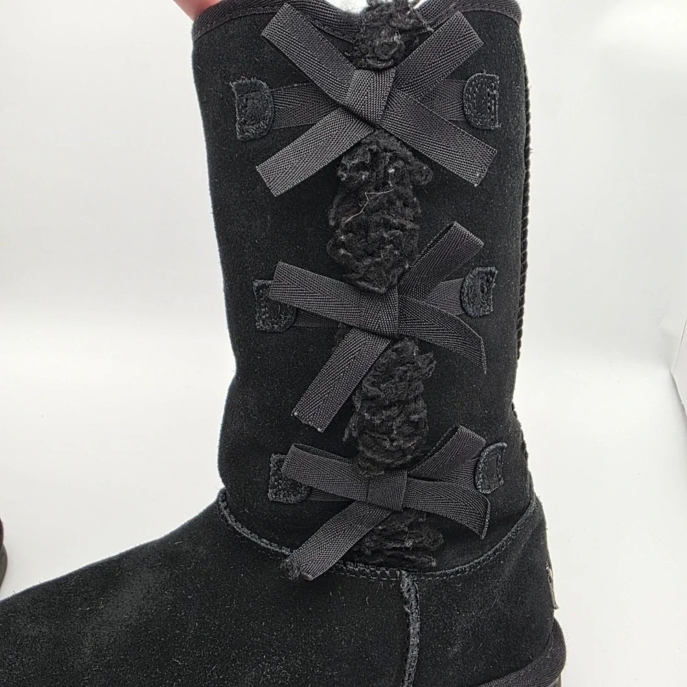 Koolaburra by UGG Victoria Tall‎ Boots Womens 5 Black Suede Triple Bow  Coquette